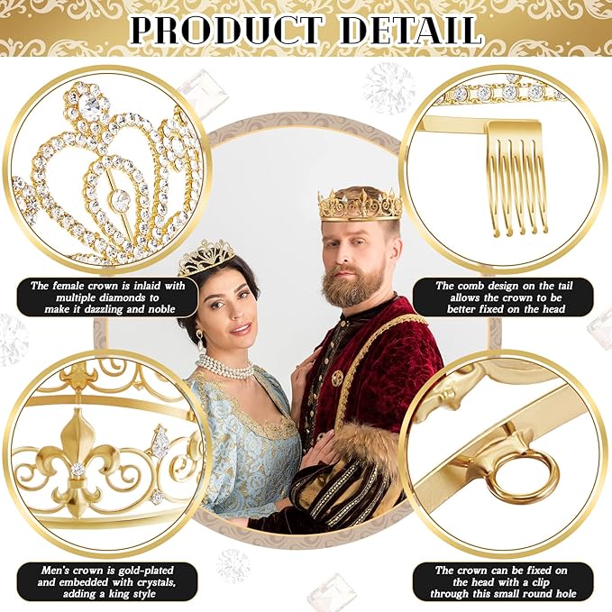 Henoyso 4 Pcs Prom King and Queen Crowns for Men Women Halloween Party King Queen Tiara Headband Homecoming Party Favor