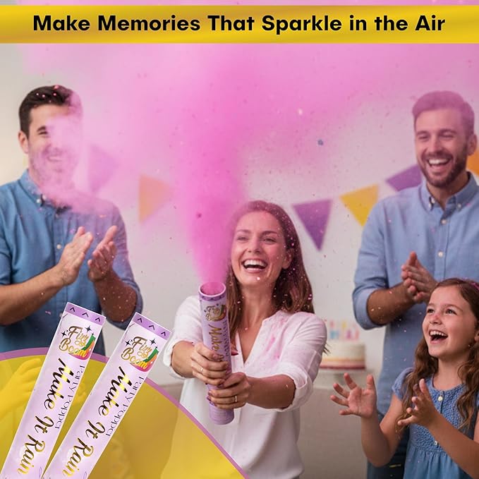 2 Pack Gender Reveal Smoke Confetti Poppers - Biodegradable Pink Powder Poppers for Baby Gender Reveal | Creates Vibrant Cloud of Color | Perfect for Photography and Special Events