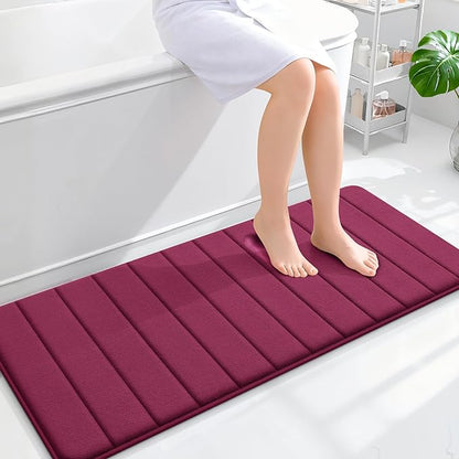 OLANLY Memory Foam Long Bathroom Rugs Runner 47x20, Super Soft Absorbent Bath Mat, Quick Dry, Machine Washable Shower Floor Rugs, Bathmat Carpet, Bathroom Home Decor Accessories, Burgundy