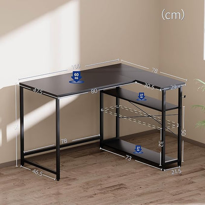 Pamray 43 Inch L Shaped Computer Desk with Reversible Side Storage Shelves, Small Corner Desk for Small Space Home Office,Writing Study Table PC Desk for Bedroom,Vintage
