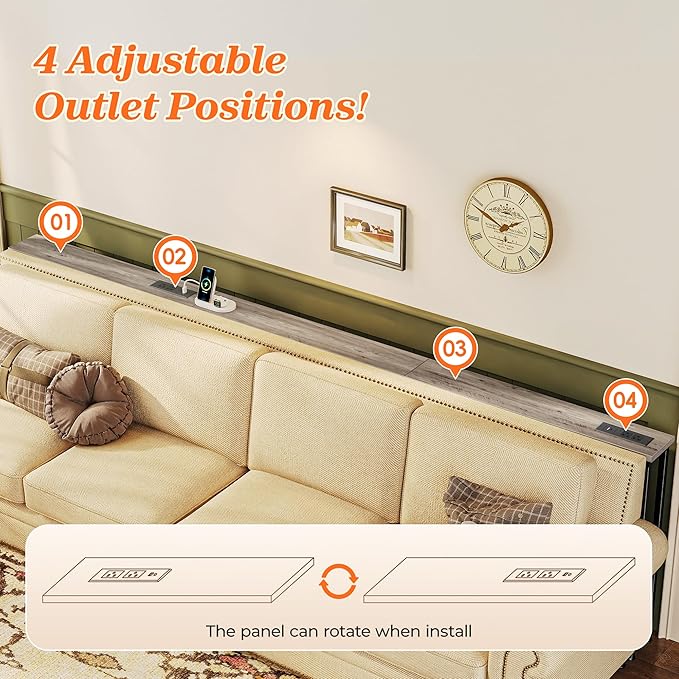 SUPERJARE 102.3 Inch Sofa Table with 2 Power Outlets and USB-C Ports, 5.9 Inch Narrow Console Table with Storage, Extra-Long, for Entryway Hallway Couch Behind Sofa, Small Spaces, Oak