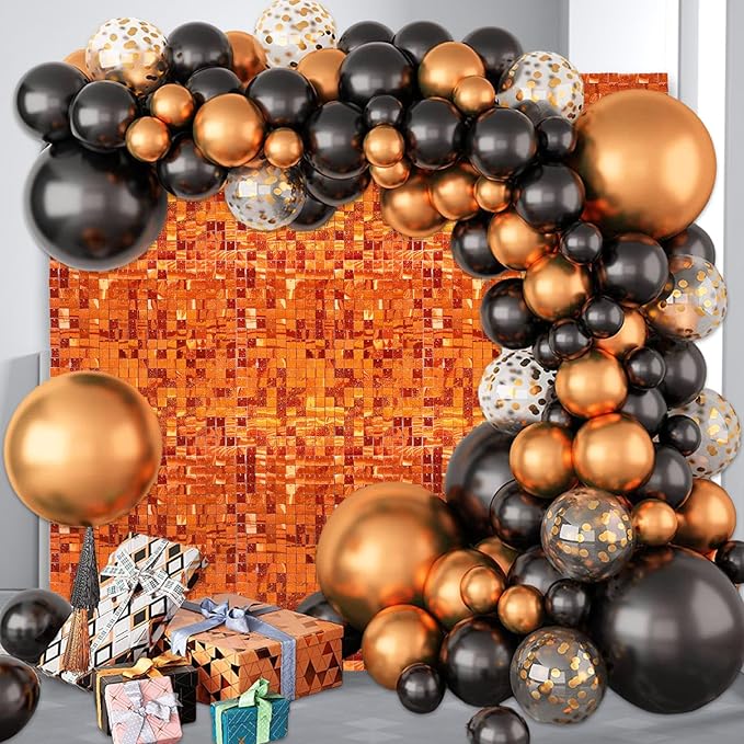 48 PCS Orange Shimmer Wall Backdrop, Laser Square Sequin Photo Backdrops Panel, Glitter Wall Background for Birthdays, Weddings, Halloween, Engagements, Disco Bachelorette Party Decoration (6FTx8FT)