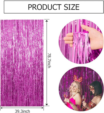 10 Pack Hot Pink Party Decorations Tinsel Curtain Streamers Foil Fringe Photo Booth Backdrop