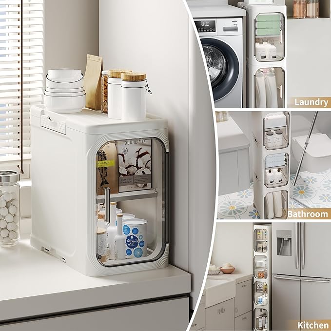 2-Tier Tall Narrow Storage Cabinet, Slim Bathroom Storage Cabinet with Adjustable Shelves and Wheels, Narrow Organizer for Small Space, Bathroom, Kitchen, Laundry, White