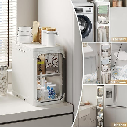 2-Tier Tall Narrow Storage Cabinet, Slim Bathroom Storage Cabinet with Adjustable Shelves and Wheels, Narrow Organizer for Small Space, Bathroom, Kitchen, Laundry, White