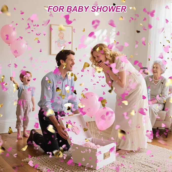 4 Pack Gender Reveal Confetti Cannon, 12 in Pink Heart Shaped Paper Party Poppers Cannons, Confetti Poppers For Baby Boy Girl Gender Reveal Baby Showers (Heart, Pink)