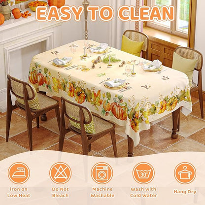 Fall Tablecloth Rectangle 52x70 Inch, Autumn Thanksgiving Harvest Orange Pumpkin Table Cloth Washable Spillproof Table Cover for Halloween Party, Picnic & Dinner Decor