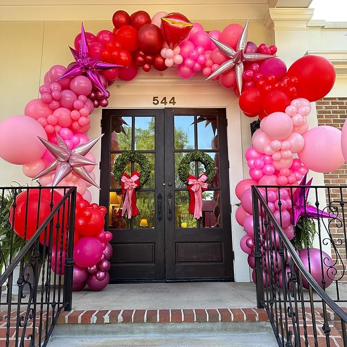 Hot Pink Red Star Balloons,9Pcs 22Inch Pink Red Explosion Spike Cone Helium Polyester Film Star Foil Balloons for Birthday Anniversary Baby Shower Valentine's Day Disco Party Decorations