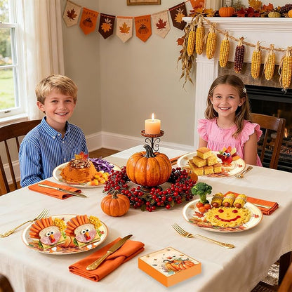 100Pcs Thanksgiving Oval Paper Plates and Napkins Set,10" x 12" Large Disposable Plates for Thanksgiving Party