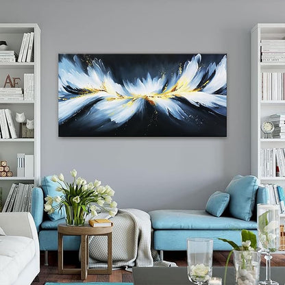 Abstract Black And Gold Wall Art Maximalist Canvas Wall Art Decor Prints Modern White Abstract Wall Decor Artwork For Living Room Bedroom Kitchen Office Artwork Ready To Hang 24" × 48"