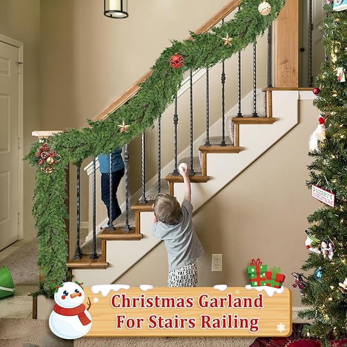 6 Ft Real Touch Christmas Garlands,Thick and Lush，Soft Bendable, Pine Cedar Garland Artificial Realistic, guirnaldas navideñas，Christmas Garland for Mantle,Outdoor Indoor Christmas Decorations
