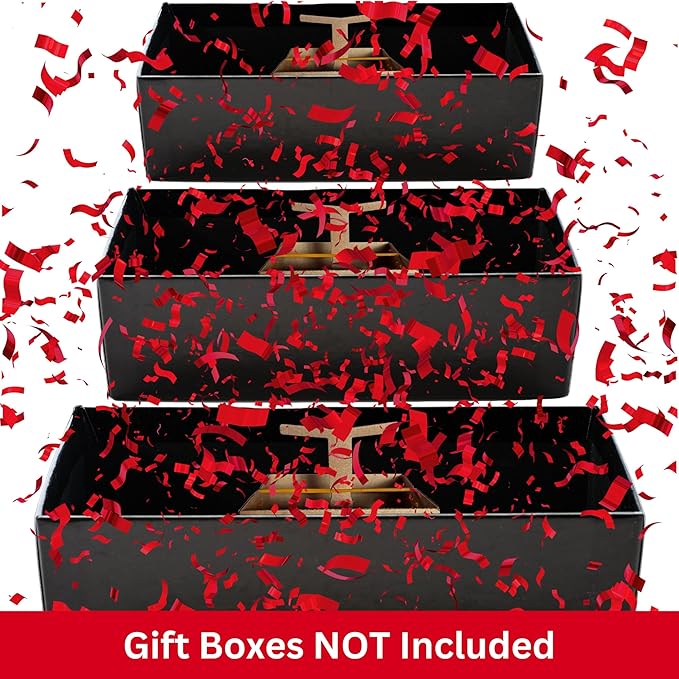 Razzle-Dazzle, Confetti Explosion Gift Box Insert 3pk Gold (DIY). Show Them How Much You Cherish Them With Our Exploding Surprise Confetti Add-On. (Red: 3 Pack)