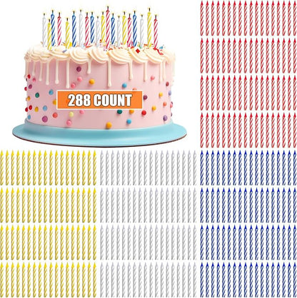 MTLEE Spiral Birthday Candles Colorful Cake Paraffin Candles for Celebrating Birthday Cake Decorations for Holiday Party(4 Color,288 Pcs)