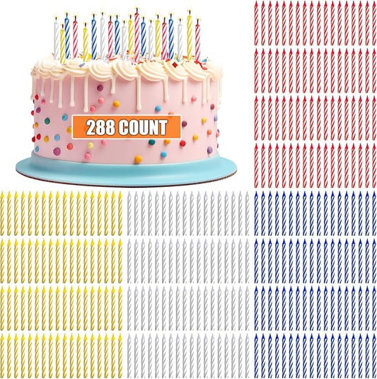 MTLEE Spiral Birthday Candles Colorful Cake Paraffin Candles for Celebrating Birthday Cake Decorations for Holiday Party(4 Color,288 Pcs)