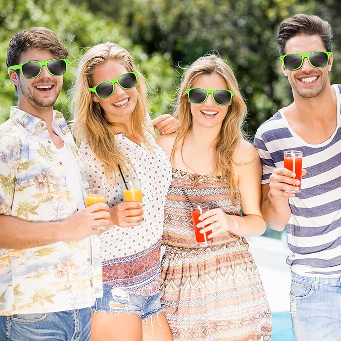 NEBURORA 12 Pack Green Neon Sunglasses Bulk Retro Colorful Party Glasses for Adult Men Women Birthday Wedding Summer Beach Pool Party Supplies