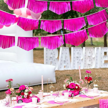 Hot pink Tassel Banner Double Sided Metallic Fabric Pennant Bunting Flag Garland for Birthday Bachelorette Anniversary Engagement Wedding Bridal Shower Graduation Pink Girl Party Decorations Supplies