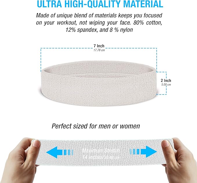 Suddora Workout Headband for Men and Women, Moisture-Wicking Athletic Sweatband, Lightweight Cotton Terry Cloth Bands for Basketball, Tennis, Football, Gym, Running, Cosplay & Costumes