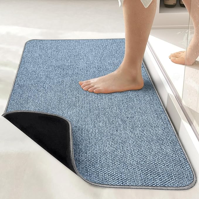 Bath Mat,Ultra Thin Bathroom Runner Rugs,Large Bath Mats for Bathroom,Quick Dry,Non-Slip,Machine Washable,Low Pile,Bath Rug,Shower Outside,Sink,Home Decor Accessories.Blue,3'x6'(36x72inch)