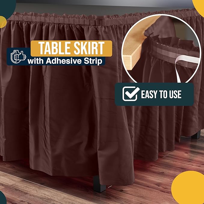 Exquisite Ruffle Table Skirt Brown 2 Pack 14 Ft Long Table Skirts for Rectangle Tables 6ft Plus or Round Tables Skirts with Adhesive Strip for Gender Reveal Decor & Happy Birthday Parties