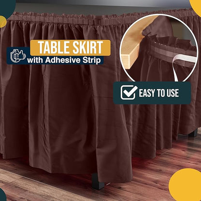 Exquisite Ruffle Table Skirt Brown 2 Pack 14 Ft Long Table Skirts for Rectangle Tables 6ft Plus or Round Tables Skirts with Adhesive Strip for Gender Reveal Decor & Happy Birthday Parties