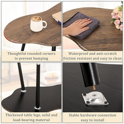 Small Coffee Table Irregular Wood Grain Desktop Coffee Tables Simple Modern Cloud Shaped Center Table Floor Standing Table for Living Room, Home Office