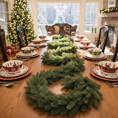 Lyrow 2 Pcs 15 ft Artificial Pine Greenery Garlands Deluxe Faux Thick Real Touch Winter Pine Garland Artificial Greenery Wreath for Table Fireplace Mantle Indoor Outdoor Christmas Decorations