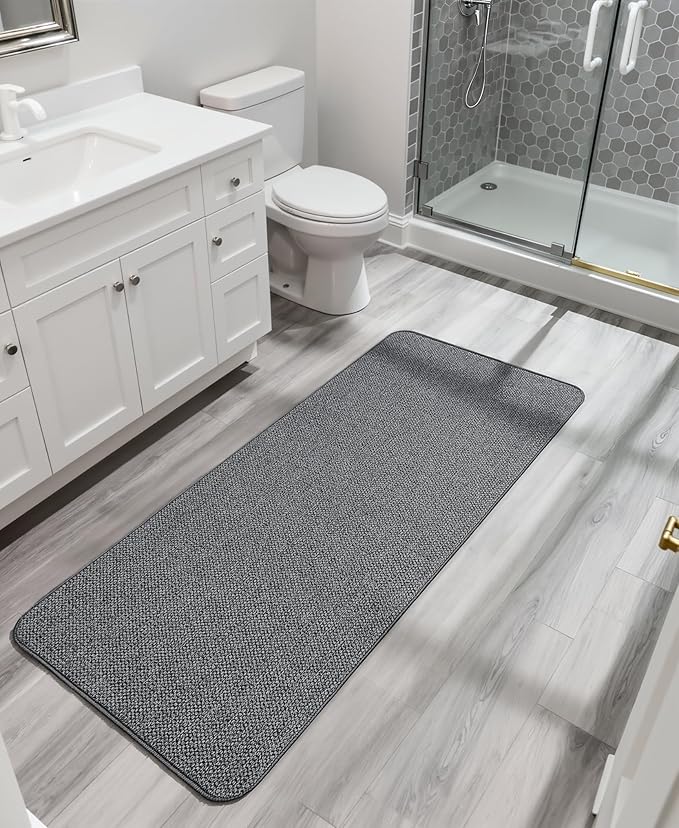 Bath Mat,Ultra Thin Bathroom Runner Rugs,Large Bath Mats for Bathroom,Quick Dry,Non-Slip,Machine Washable,Low Pile,Bath Rug,Shower Outside,Sink,Home Decor Accessories.Dark Grey,3'x6'(36x72inch)