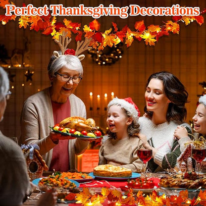 23.6Ft Thanksgiving Decorations Fall Decor for Home Lighted Fall Garland Maple Leaves Total 80 LED Fall Decorations for Home Halloween Decorations Outdoor String Lights for Autumn Decor Harvest