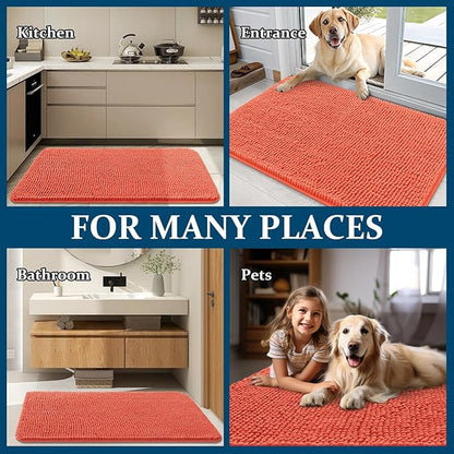 OLANLY Dog Door Mat for Muddy Paws 59x20, Absorbs Moisture and Dirt, Absorbent Non-Slip Washable Doormat, Quick Dry Chenille Mud Mat for Dogs, Entry Indoor Entryway Carpet for Inside Floor, Coral