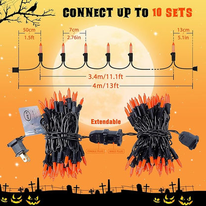 HEYFUNi Orange Halloween Lights,13ft 50-Count Incandescent Halloween Mini String Lights with Black Wire, Orange Christmas Lights Waterproof for Outdoor,Indoor,Patio,Home,Fall,Party Decor