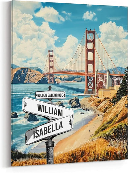 GABITA Personalized Crossroads Street Sign Wall Art for Couples, Anniversary Canvas for Couple, Gift for Valentines Day, Girlfriend Boyfriends Gifts, Custom Golden Gate Bridge Poster for Wife Husband