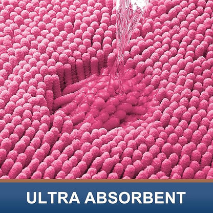 Smiry Luxury Chenille Bathroom Rugs 59x24, Extra Soft and Absorbent Shaggy Bath Mat, Machine Washable, Non-Slip Plush Carpet Runner for Tub, Shower, and Floor, Home Decor Accessories, Hot Pink
