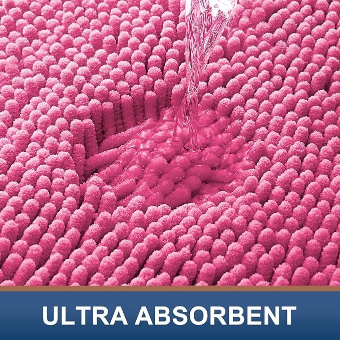 Smiry Luxury Chenille Bathroom Rugs 44x24, Extra Soft and Absorbent Shaggy Bath Mat, Machine Washable, Non-Slip Plush Carpet Runner for Tub, Shower, and Floor, Home Decor Accessories, Hot Pink