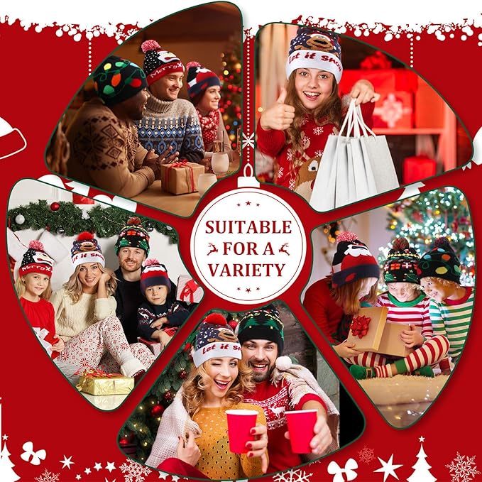 Vicenpal 6 Pcs Christmas Knitted Hat Xmas Beanie Hat Bulk Crochet Knit Cap Set Printed Wool Bulk