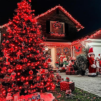 JMEXSUSS Red Christmas Lights Outdoor Indoor, 66ft 200 LED Red String Lights Clear Wire, 8 Modes Xmas Twinkle Fairy Light Plug in for Tree Room Party Christmas Decorations