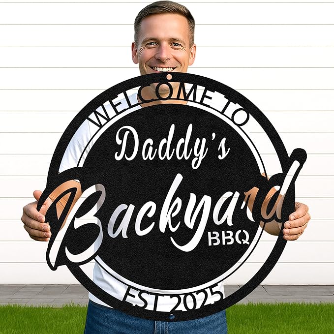 Custom Family BBQ Metal Sign, Personalized Grill Name Cut Wall Decor for Backyard Patio, Rustic Outdoor Cooking Gift