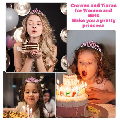 10 Pcs Pink Tiaras Crowns Headbands for Women Girls Princess Tiara Bulk Crown Rapunzel Crown for Wedding Birthday Crystal Tiara for Prom, Bride, Pageant, Halloween