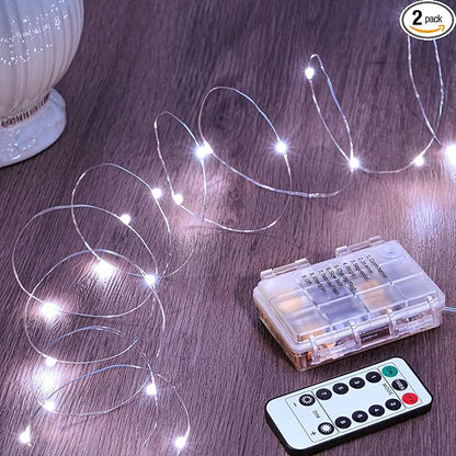 Metaku 2 Pack 33Ft 100 LED Fairy Lights Battery Operated String Lights with Remote Timer, LED Twinkle Lights for Bedroom, Party, Wedding, Tree, Centerpiece, Christmas, White