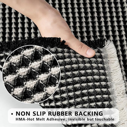 MIULEE Set of 2 Waffle Bathroom Rugs, Boho Bath Rugs Non Slip Washable, Super Absorbent Bath Mats, Ultra Soft Rubber Backed Shower Mats for Bathroom Floor, Tub and Shower, Black & Cream, 18x30 Inch