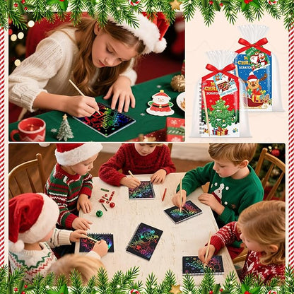 Funrous 48 Pack Christmas Party Favors Xmas Scratch Crafts Gifts Christmas Rainbow Scratch Art Notebooks Bulk Stocking Stuffers Coloring Books for Xmas Gift Birthday Party Activities Supplies