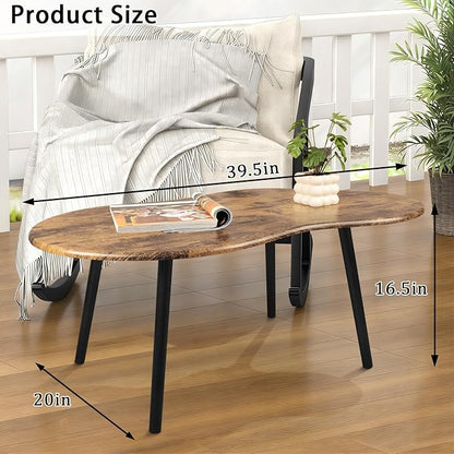 Small Coffee Table Cloud Shape Coffee Table Industrial Wooden Irregular Center Floor Low Table Mid Century Decorative Furniture for Living Room Small Spaces Office Glossy Brown