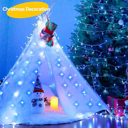 4 Pack 240LED Christmas Fairy Lights Battery Operated - 20FT Twinkle Lights with 2 Lighting Modes Indoor Outdoor, Waterproof Led Fairy String Lights for Bedroom, Classroom, Dorm, DIY Decor, Blue