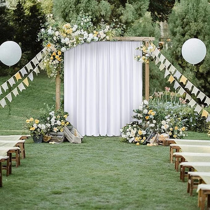 Hiasan White Backdrop Curtains for Parties, Polyester Photography Backdrop Drapes for Family Gatherings, Wedding Decorations, 5ftx8ft, Set of 2 Panels