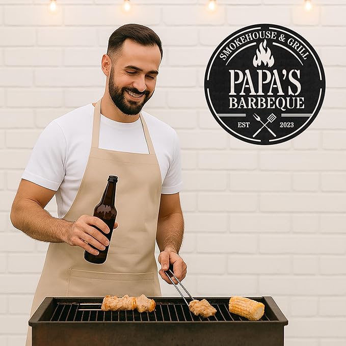 Personalized BBQ Corner Metal Sign, Custom Grill Name Cut Wall Art for Outdoor Kitchen, Rustic Patio and Backyard Gift
