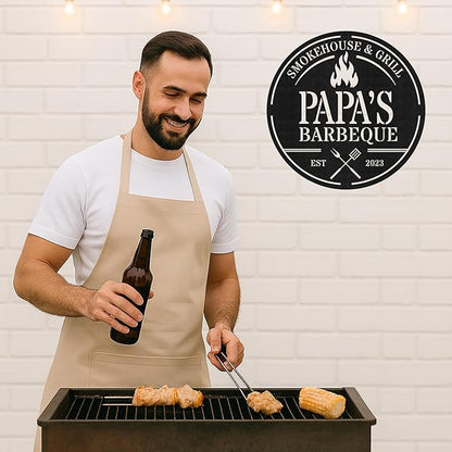 Personalized BBQ Corner Metal Sign, Custom Grill Name Cut Wall Art for Outdoor Kitchen, Rustic Patio and Backyard Gift