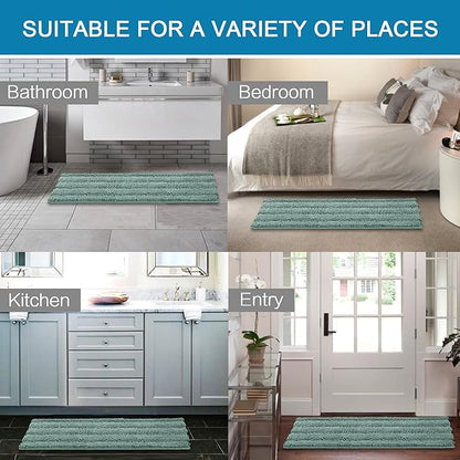 H.VERSAILTEX Bathroom Rugs Bath Rug Set 2 Piece Bathroom Contour Rug Toilet Mat Sets Non Slip Contour Bath Rug Ultra Thick Water Absorbent Striped Bath Mats(47" x 17" Plus 20" x 20" U, Eggshell Blue)