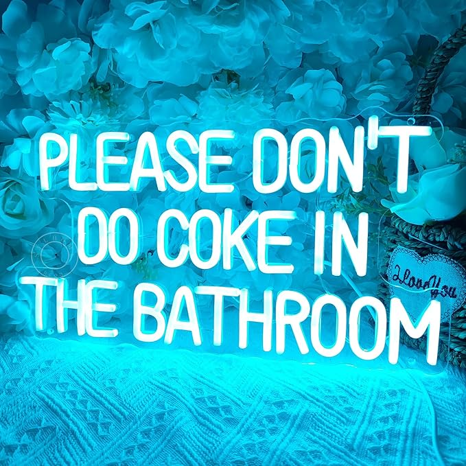 SYLHOME Please Don't Do Coke in the Bathroom Game Room Bedroom Bar Store Wall Decor Sign Birthday Christmas Party Backdrop USB 16.9"X9.2" Ice Blue