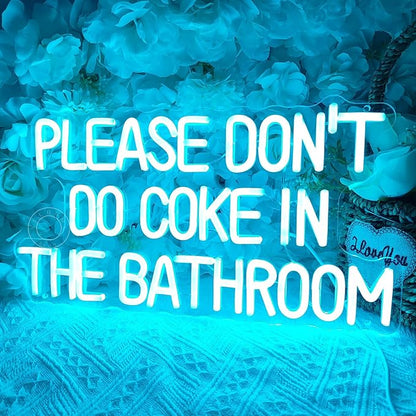 SYLHOME Please Don't Do Coke in the Bathroom Game Room Bedroom Bar Store Wall Decor Sign Birthday Christmas Party Backdrop USB 16.9"X9.2" Ice Blue