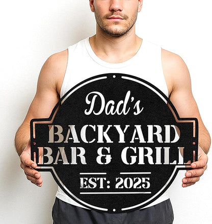 Custom BBQ Porch Metal Sign, Personalized Grill Name Cut Wall Decor for Outdoor Deck, Rustic Backyard Barbecue Gift
