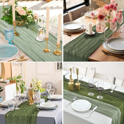 6 Pcs Cheesecloth Table Runner 10ft Boho Rustic Gauze Cheese Cloth Table Runner for Wedding Birthday Baby Shower Party Feasts Ceremony Summer(Sage Green, Moss Green, Olive Green)